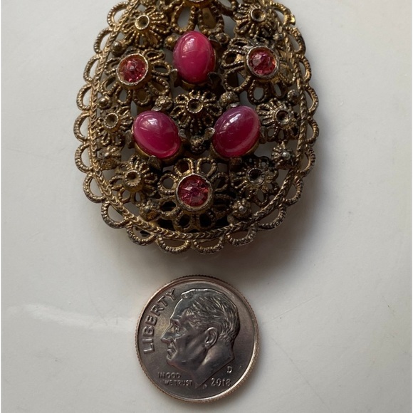 Lovely Art Deco Vintage 1920s - 1930s Filigree Dress Scarf Clip Rhinestones - Picture 7 of 9